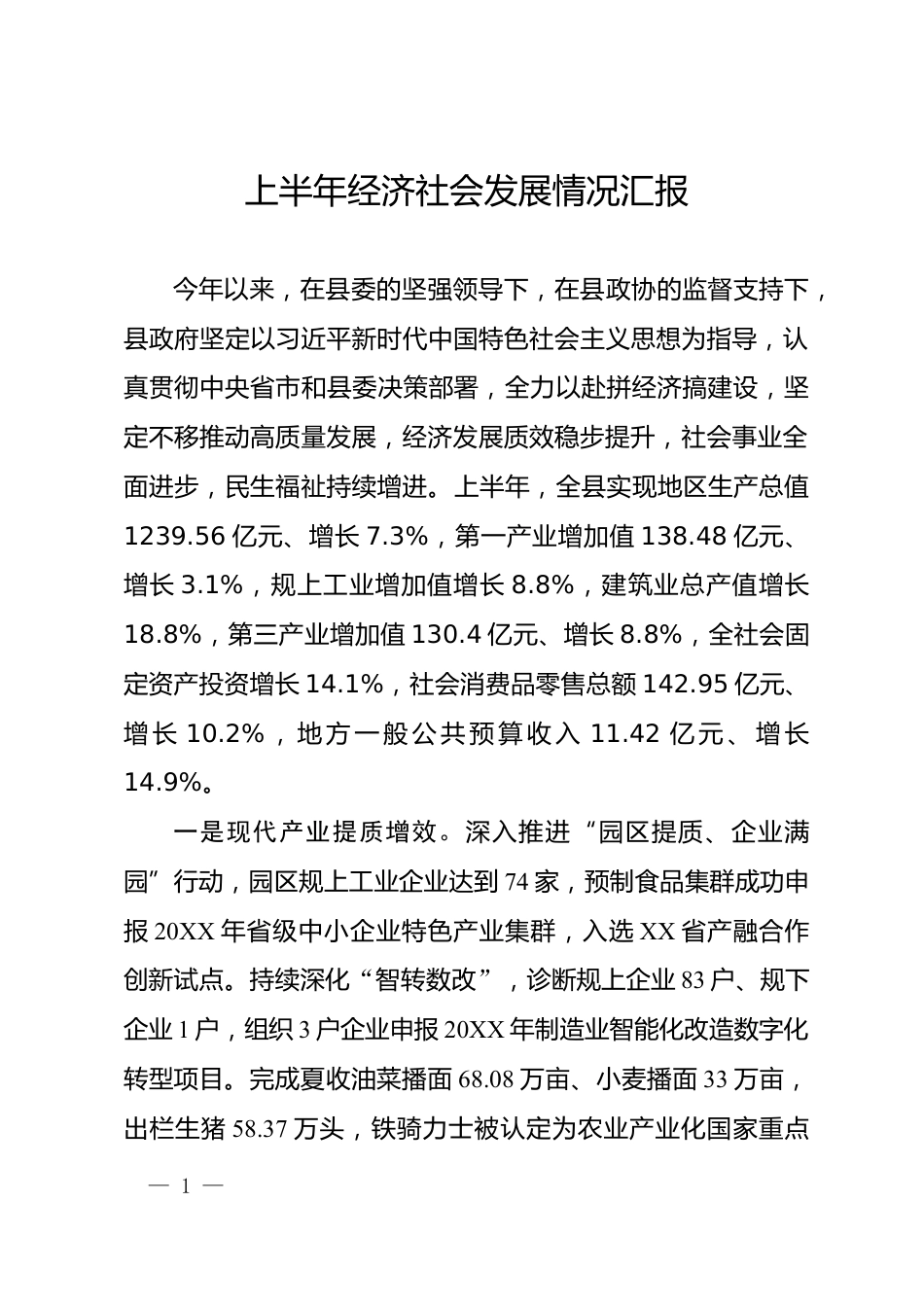 上半年经济社会发展情况汇报_第1页