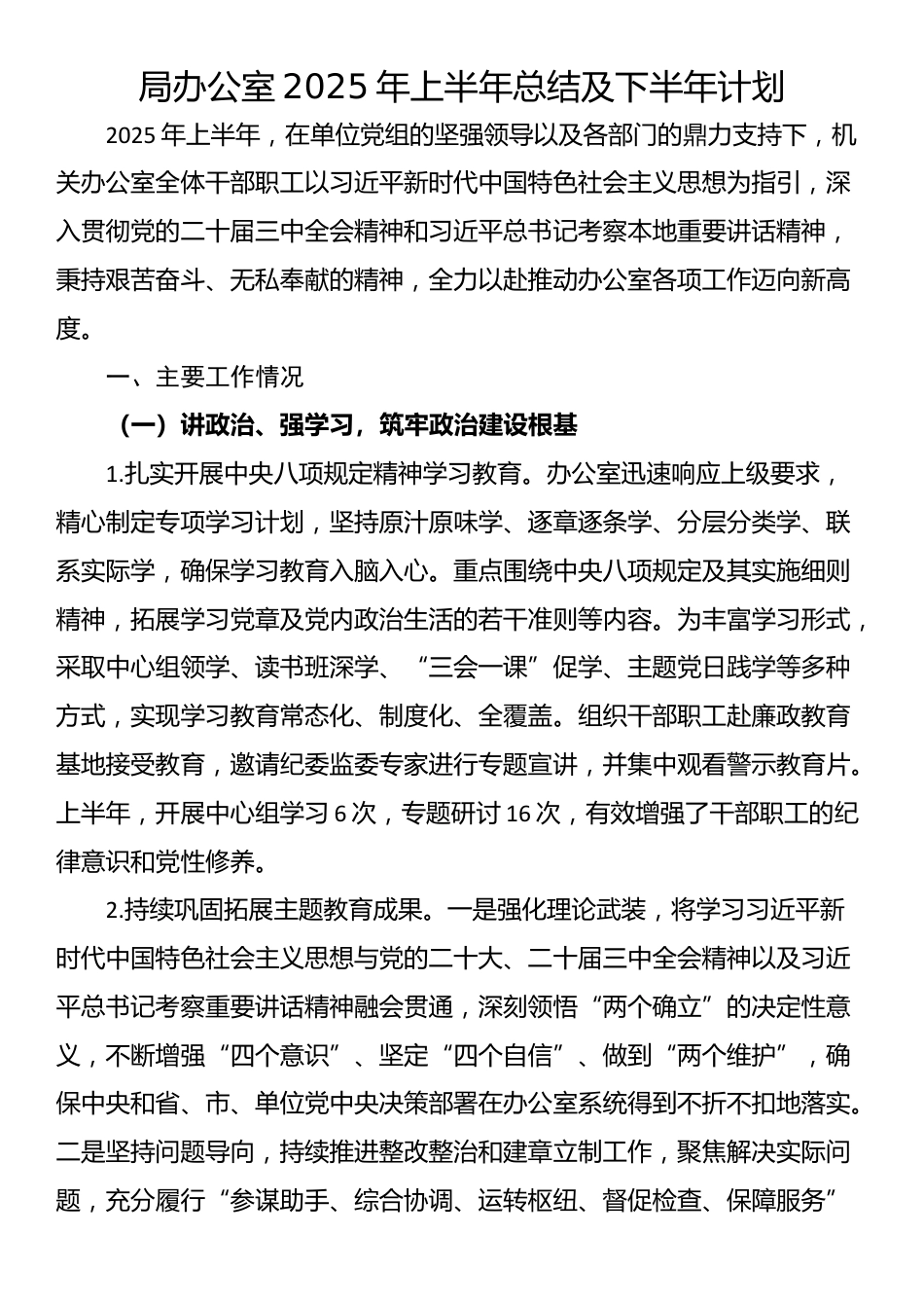 局办公室2025年上半年总结及下半年计划_第1页