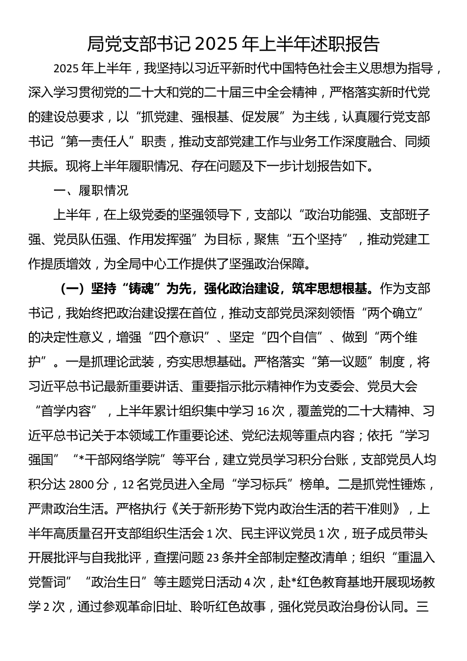 局党支部书记2025年上半年述职报告_第1页