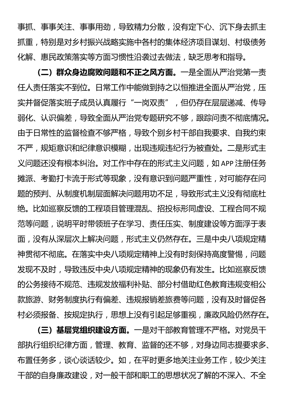 乡镇党委书记2025年巡察整改专题民主生活会个人发言提纲_第2页