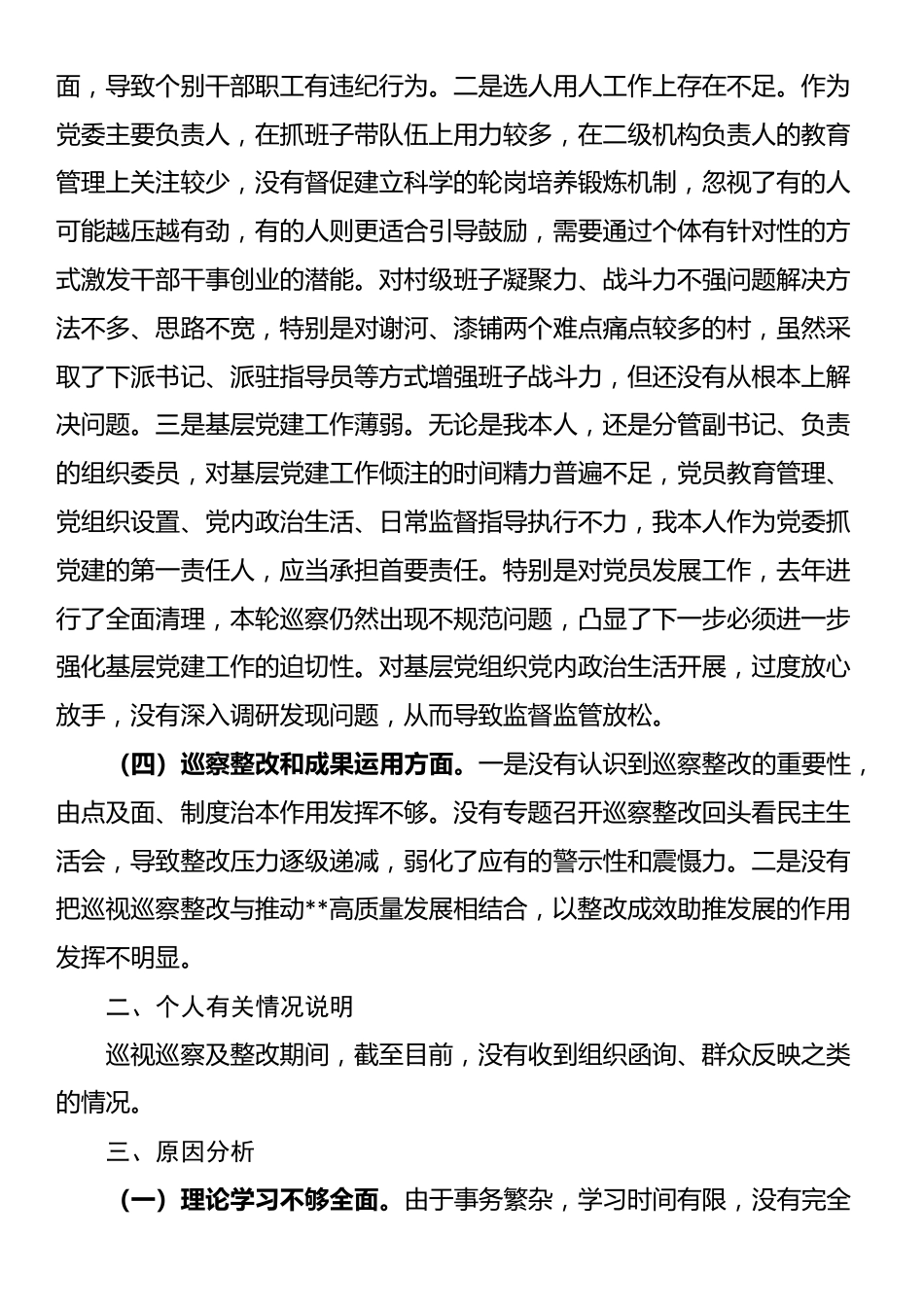 乡镇党委书记2025年巡察整改专题民主生活会个人发言提纲_第3页