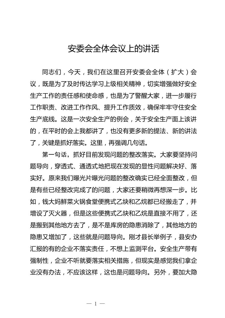 安委会全体会议上的讲话_第1页