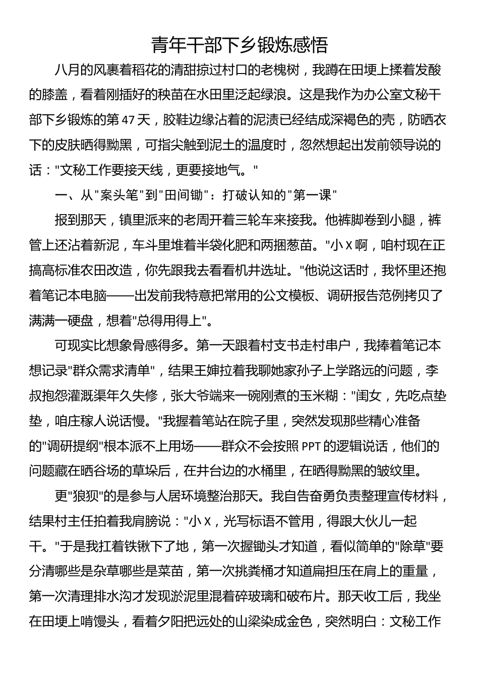 青年干部下乡锻炼感悟_第1页