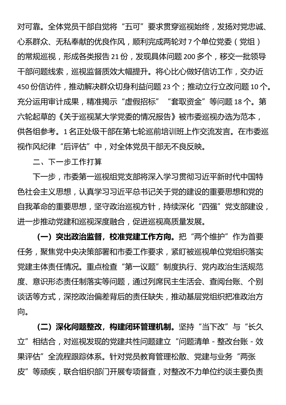 市委第一巡视组党支部2025年上半年党建工作总结_第3页