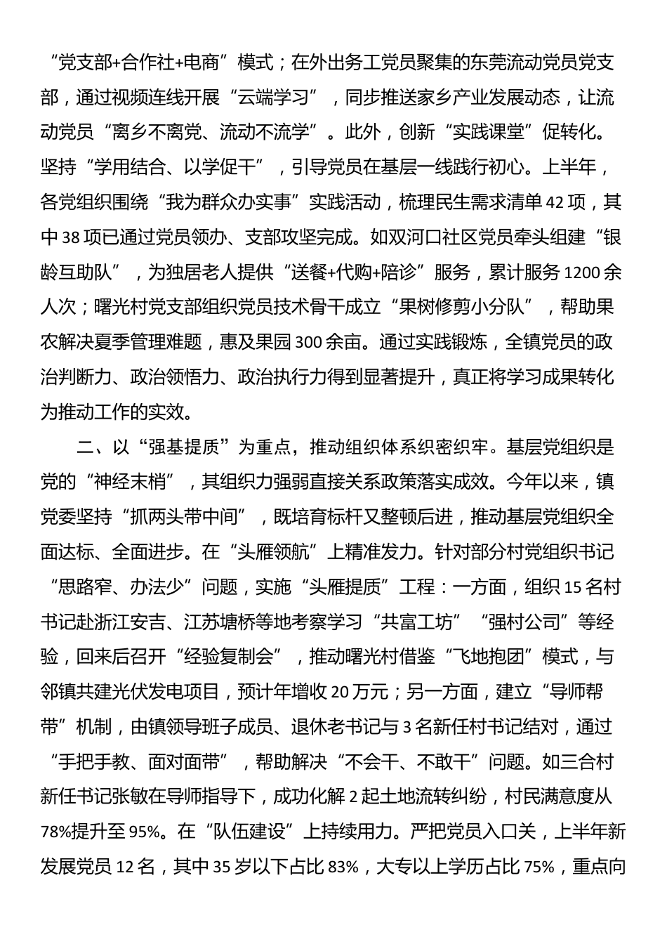 镇2025年上半年基层党组织建设工作总结_第2页