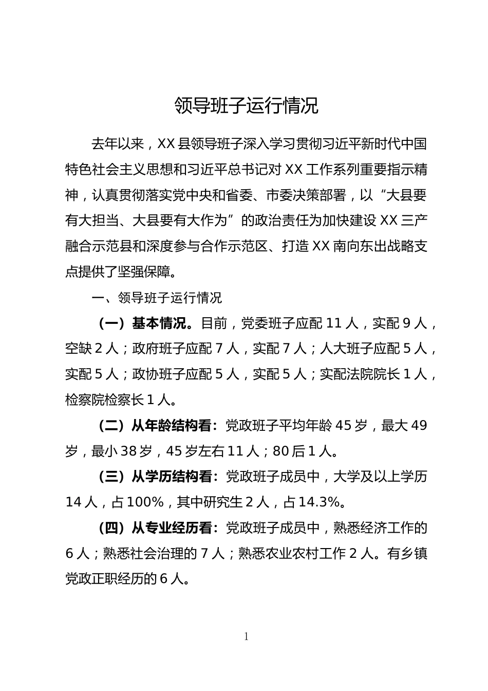 领导班子运行情况汇报_第1页