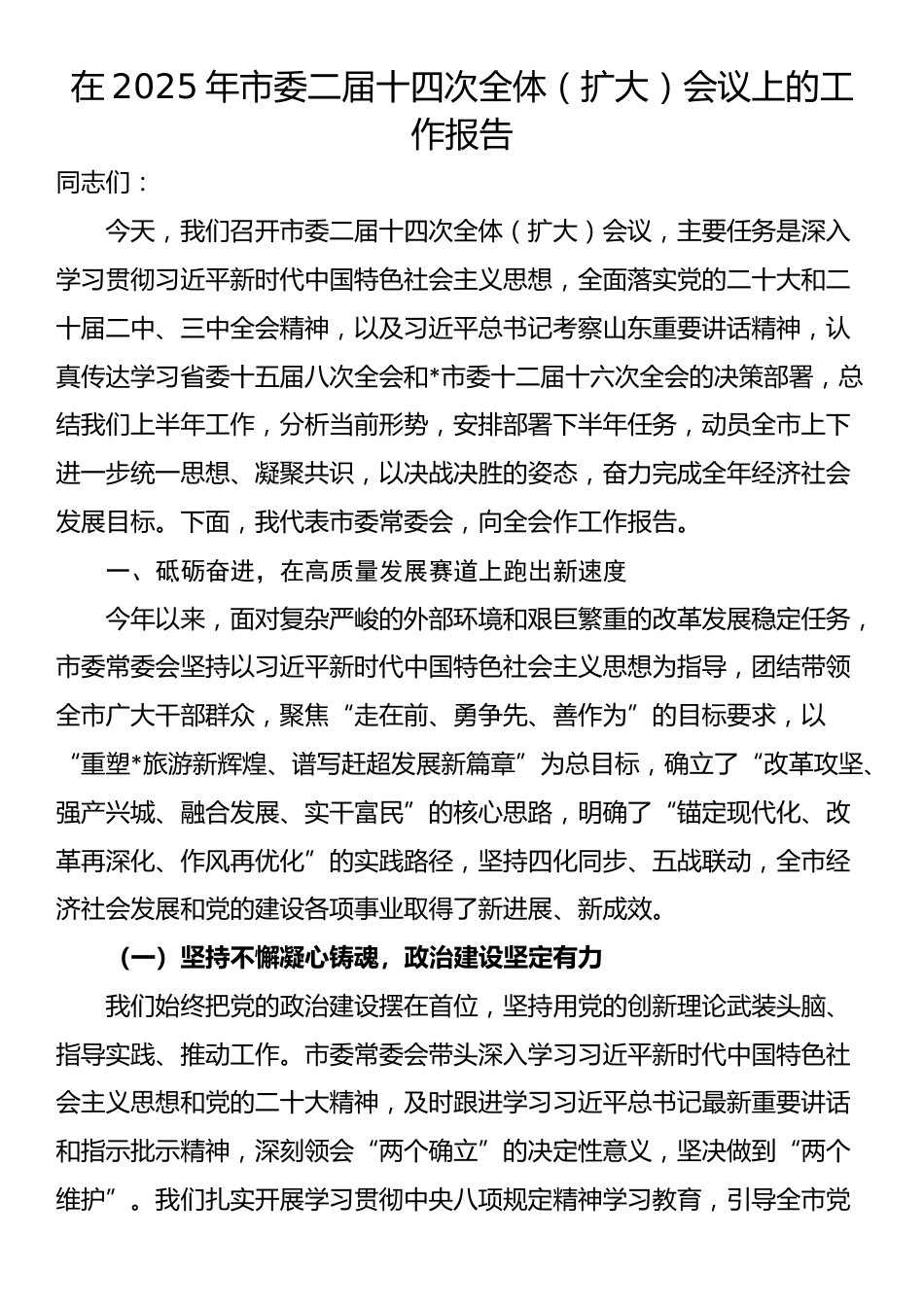 在2025年市委二届十四次全体（扩大）会议上的工作报告_第1页
