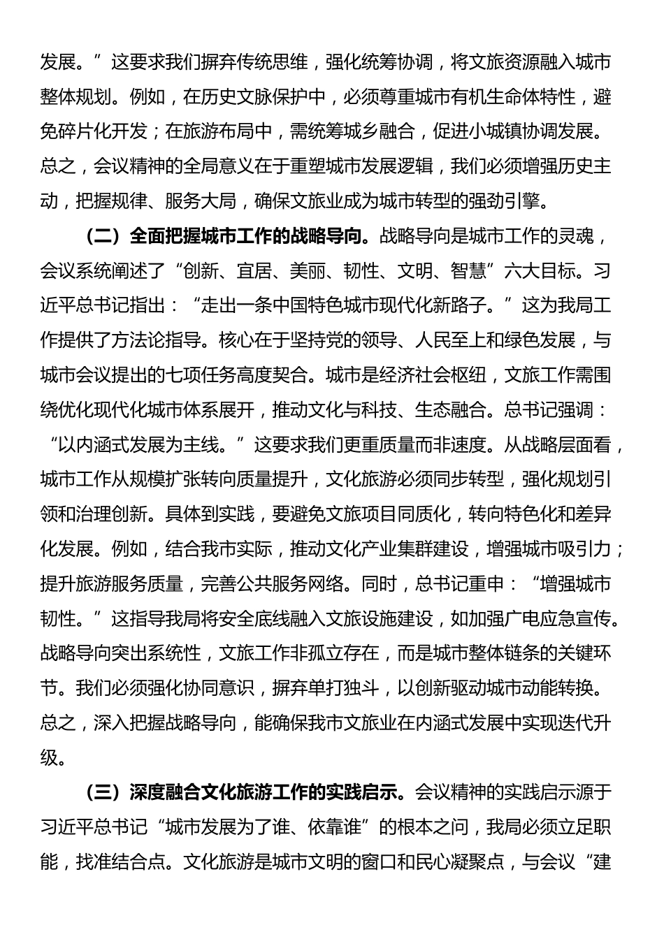 市文化广电和旅游局局长专题学习中央城市工作会议精神研讨交流发言_第2页