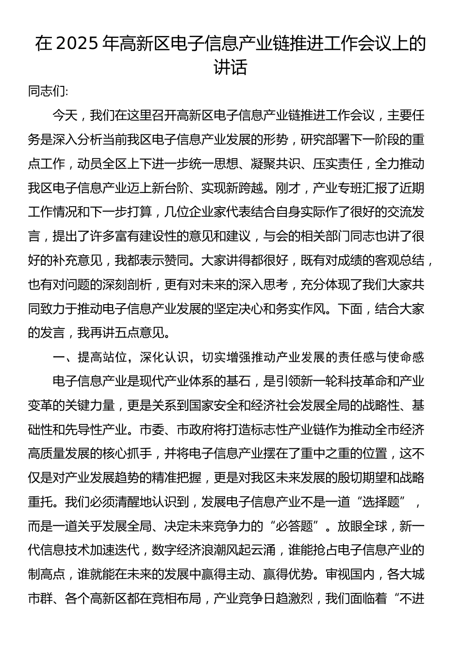 在2025年高新区电子信息产业链推进工作会议上的讲话_第1页