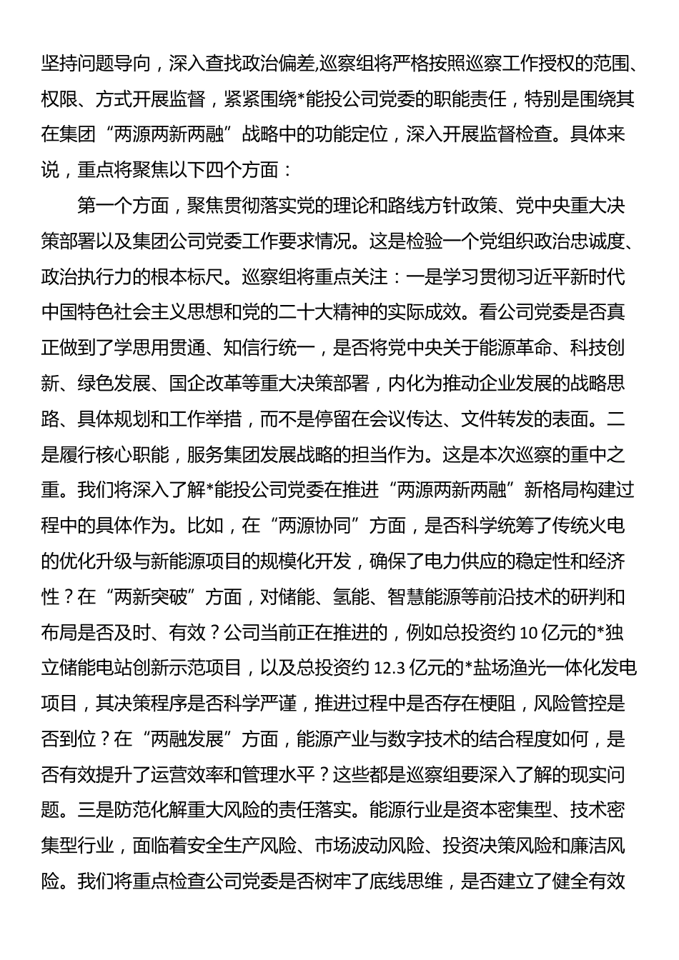 巡察组长在2025年集团公司党委巡察组巡察能源投资公司党委工作动员会上的讲话_第3页
