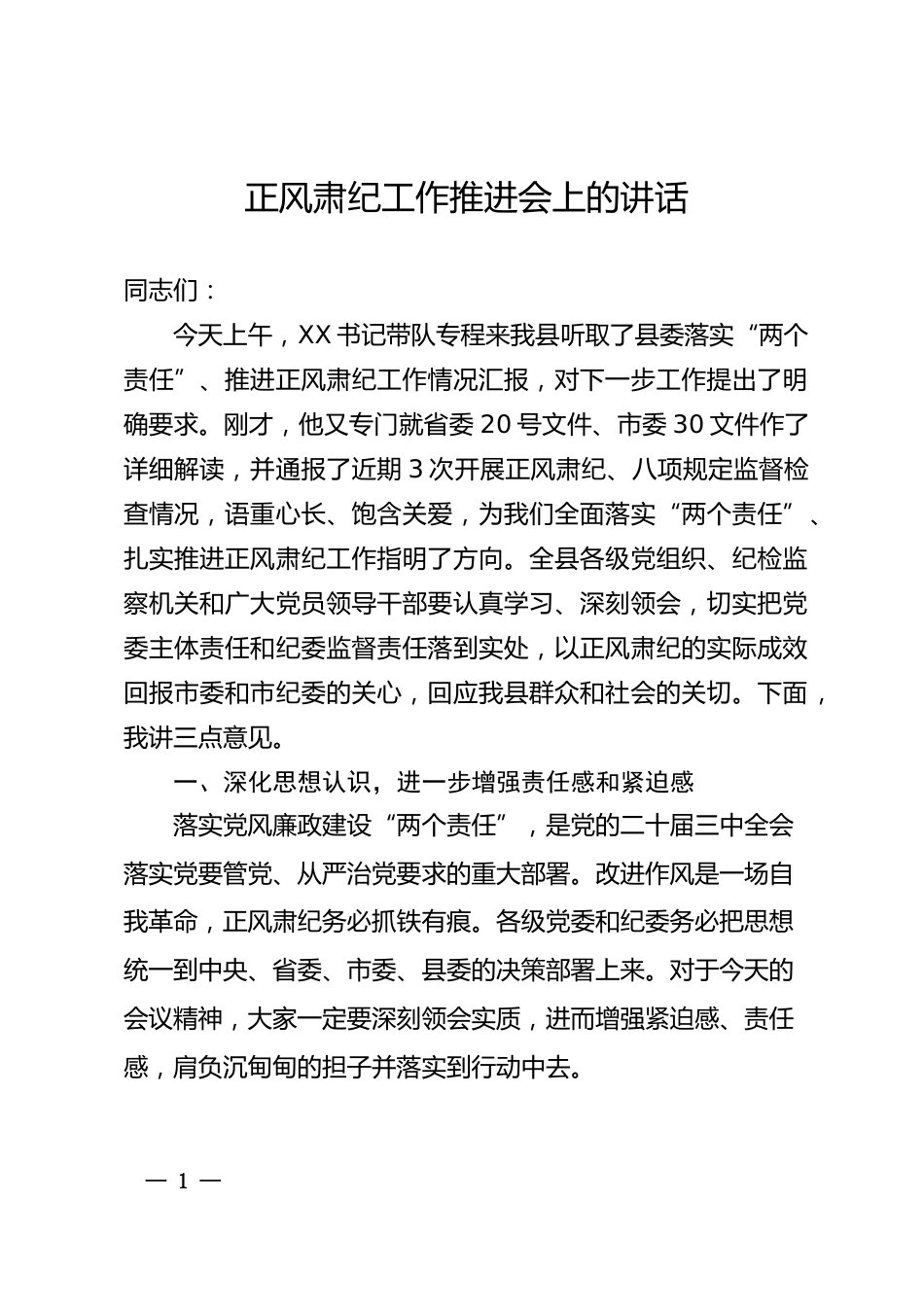 正风肃纪推进会上的讲话_第1页