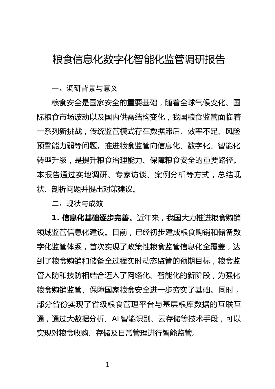 粮食信息化数字化智能化监管调研报告_第1页