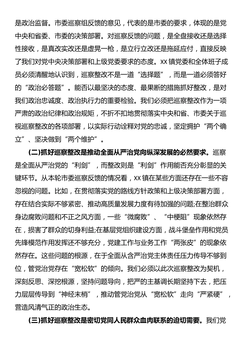 在XX镇党委巡察整改专题民主生活会上的讲话_第2页
