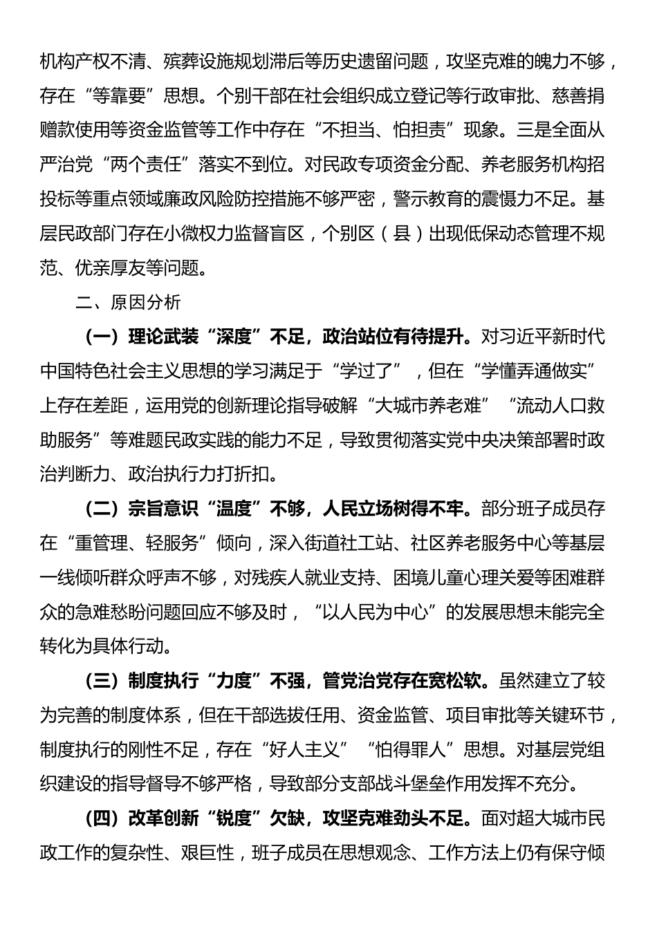市民政局党组领导班子2025年巡视整改专题民主生活会对照检查材料_第3页