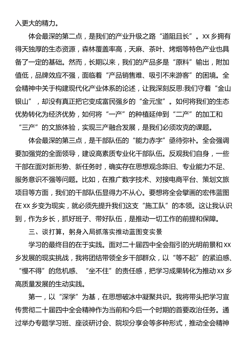 心得体会：以四中全会精神为指引奋力书写XX乡乡村振兴新篇章_第3页
