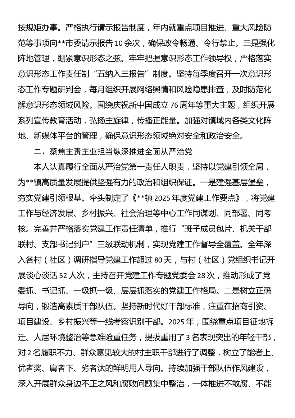 镇党委书记2025年度个人述职述廉报告_第2页