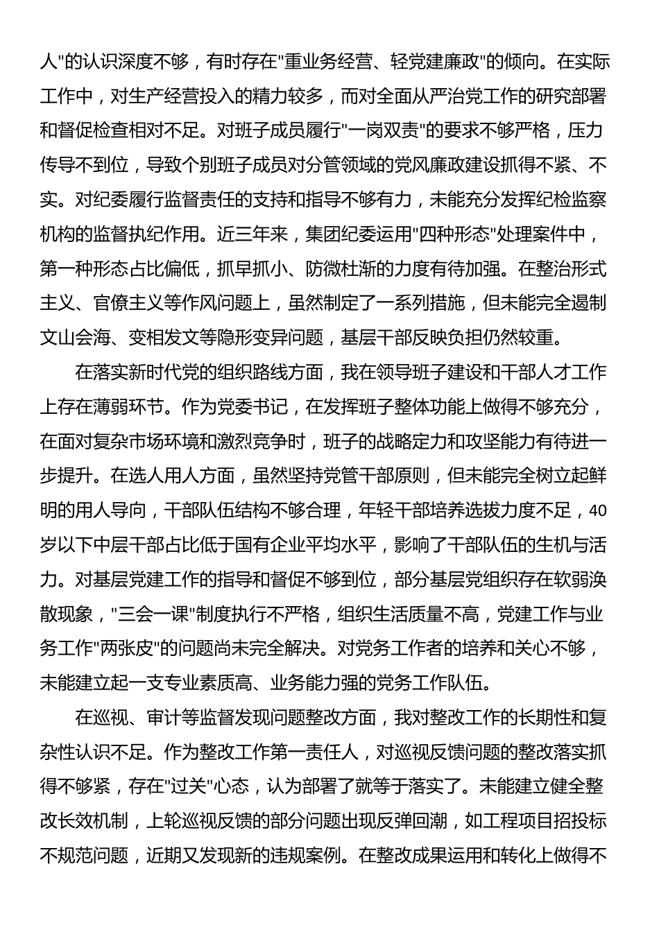 国企党委书记巡视反馈意见整改专题民主生活会对照检查材料_第2页