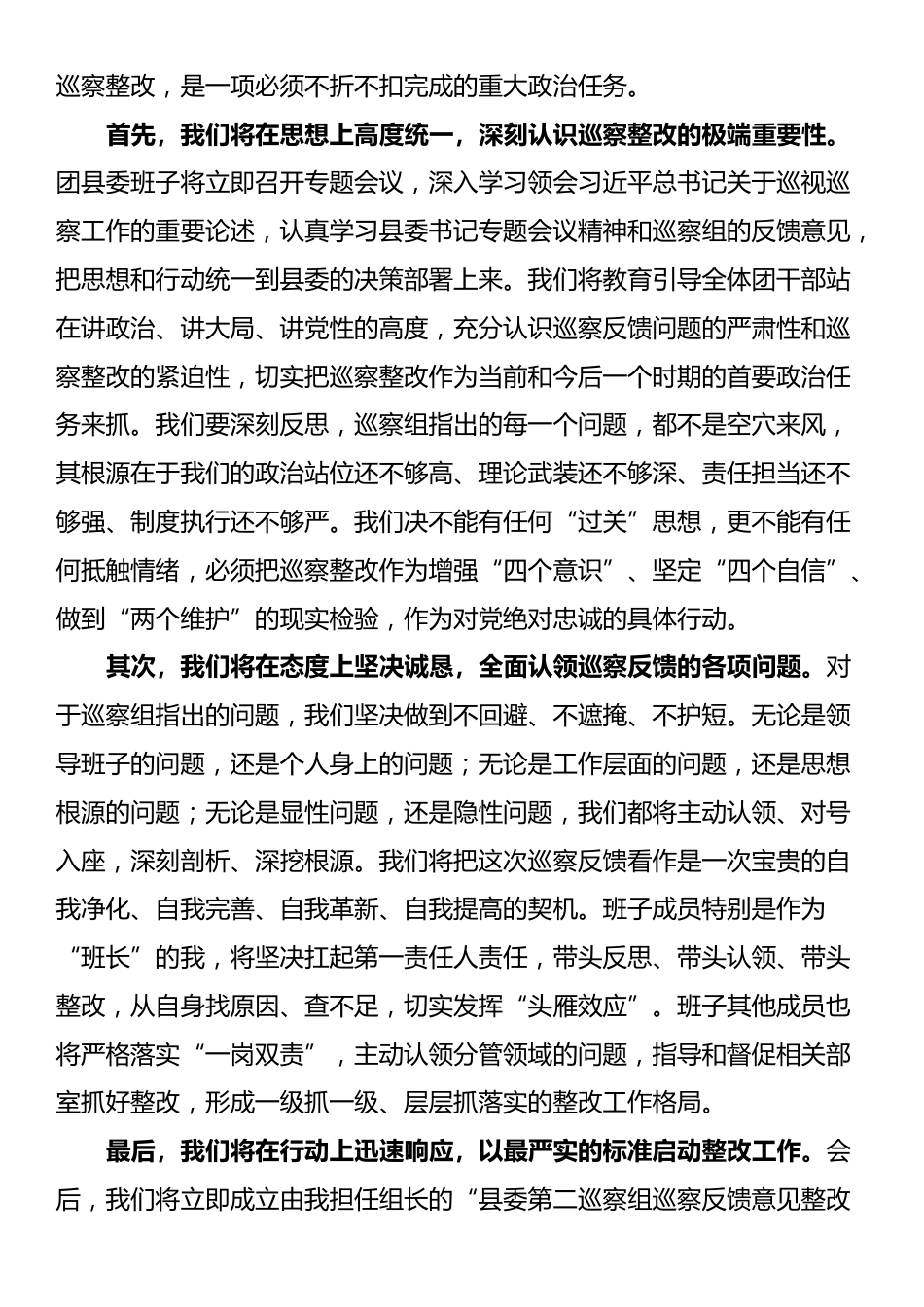 在2025年县委第二巡察组巡察团县委情况反馈会议上的表态讲话_第2页