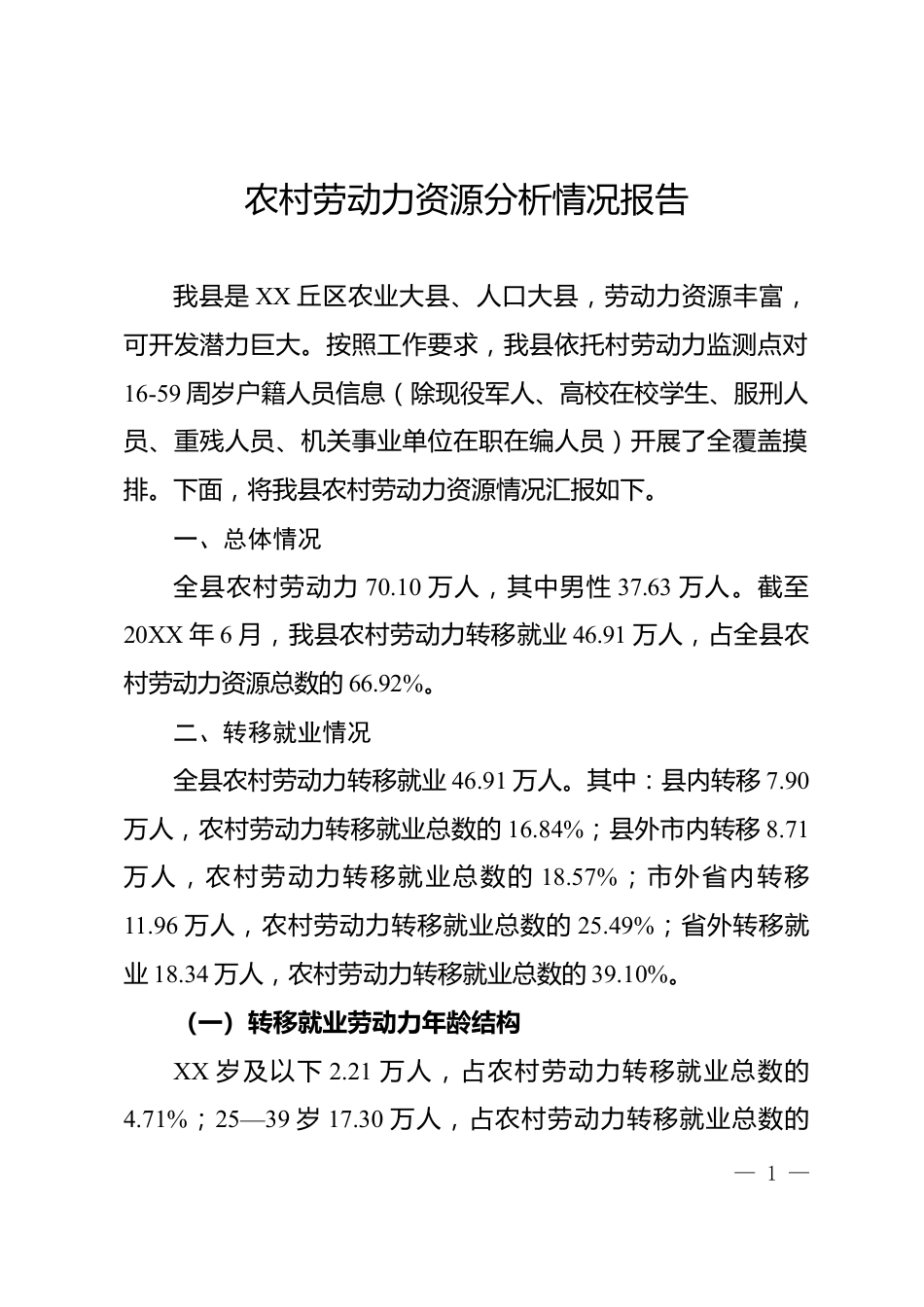 农村劳动力资源分析情况报告_第1页