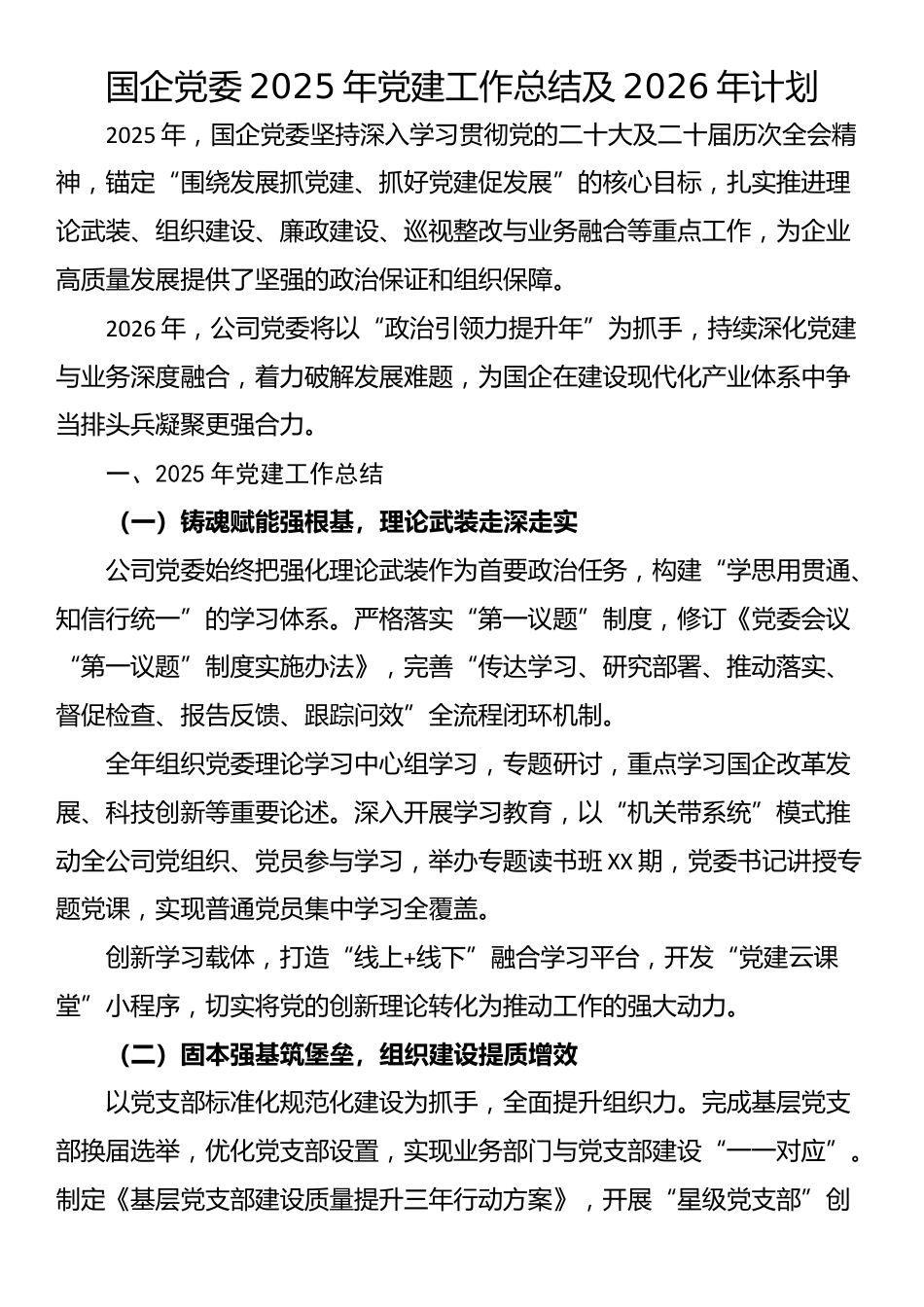 国企党委2025年党建工作总结及2026年计划_第1页