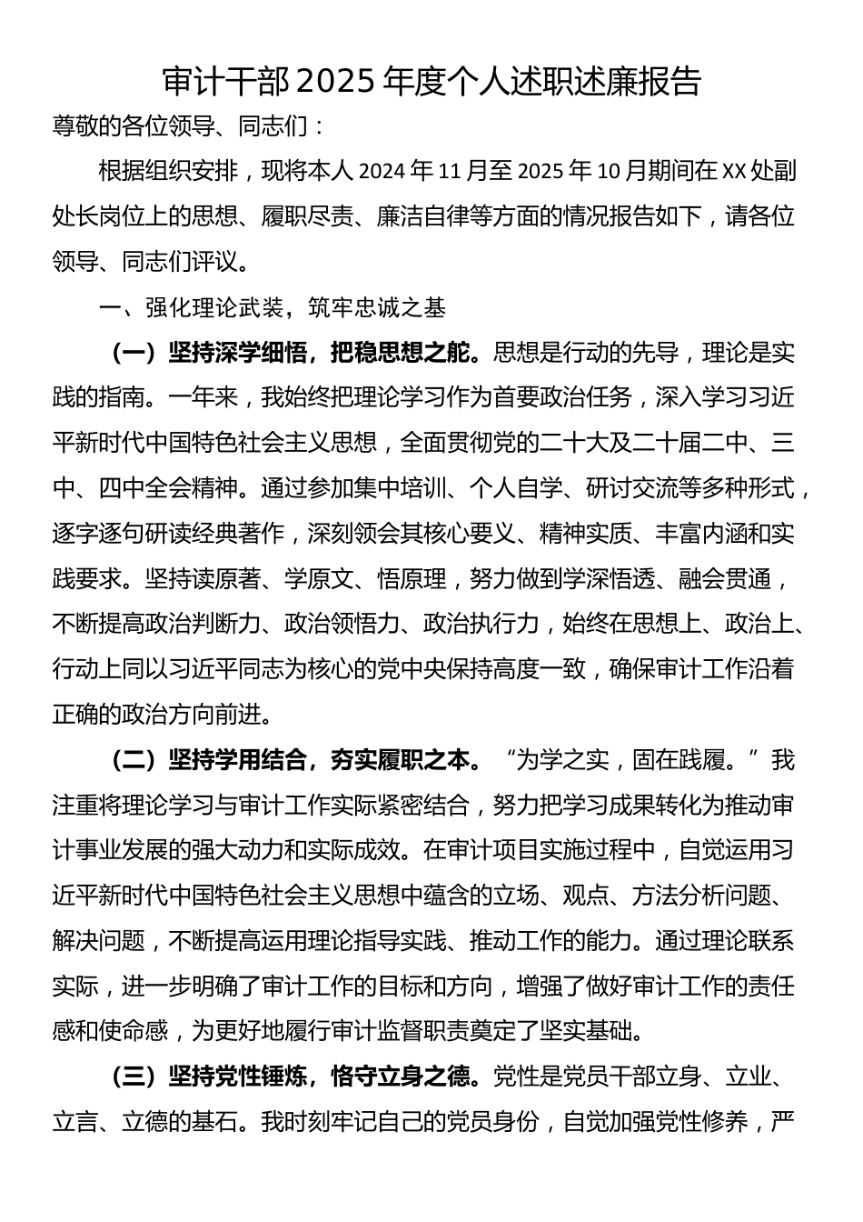 审计干部2025年度个人述职述廉报告_第1页