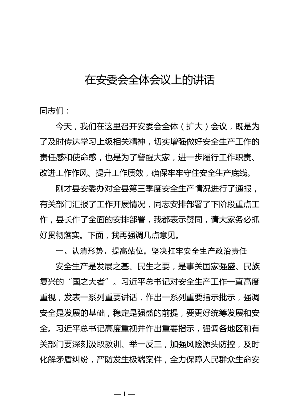 安委会上的讲话_第1页