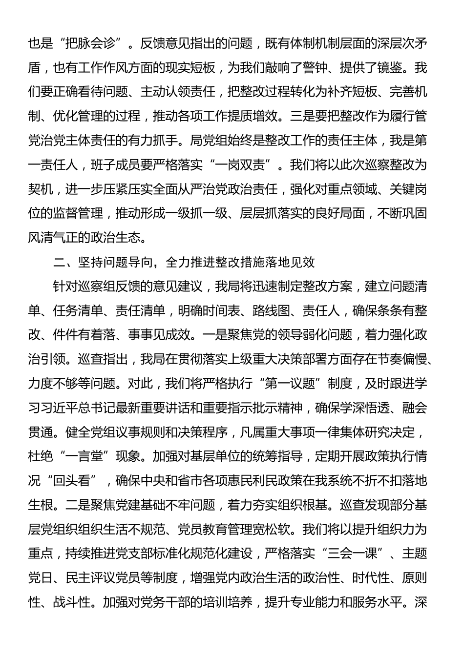 某局局长在2025年巡查整改工作情况反馈会上的表态发言_第2页
