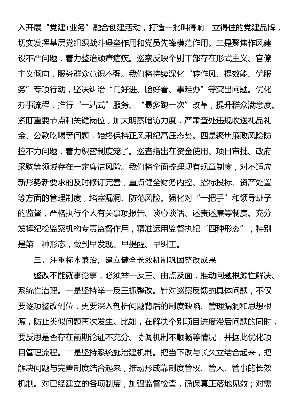 某局局长在2025年巡查整改工作情况反馈会上的表态发言_第3页