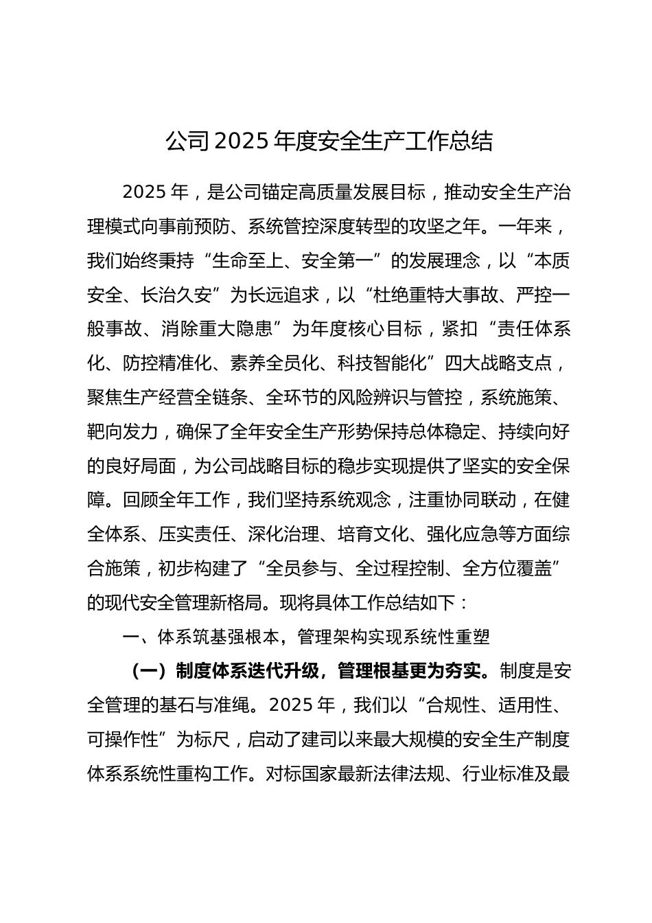 公司2025年度安全生产工作总结_第1页