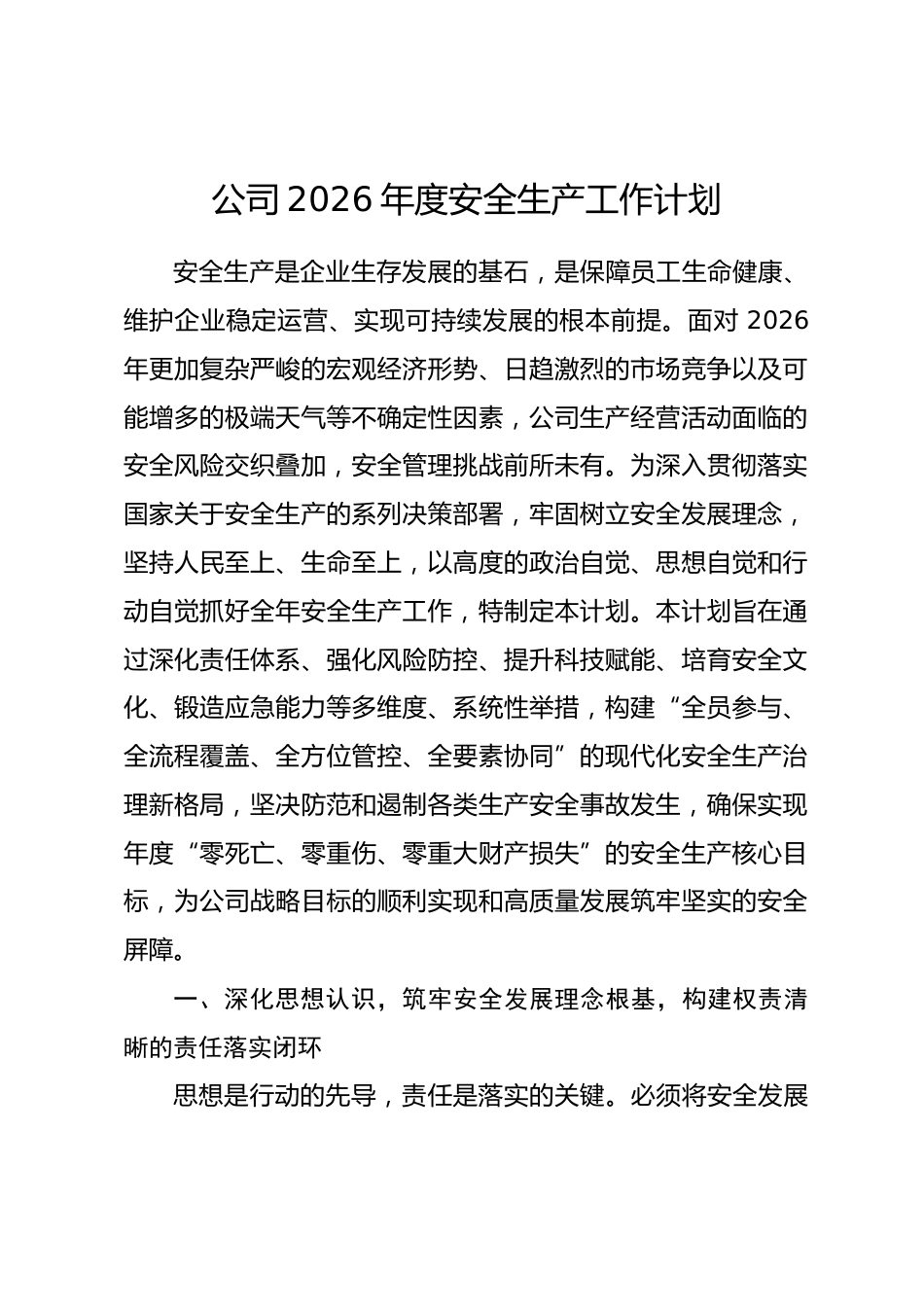 公司2026年度安全生产工作计划_第1页