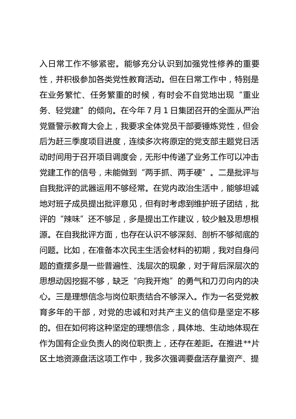 企业公司党委书记2025年度民主生活会个人对照检查材料(五个带头)_第3页