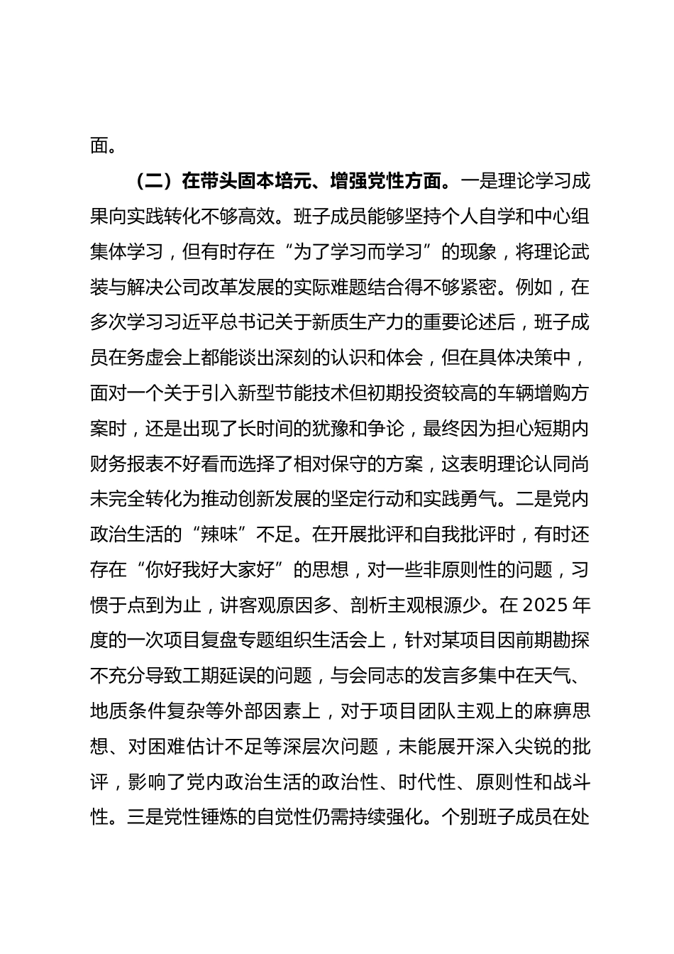 企业公司2025年度民主生活会班子对照检查材料(五个带头)_第3页