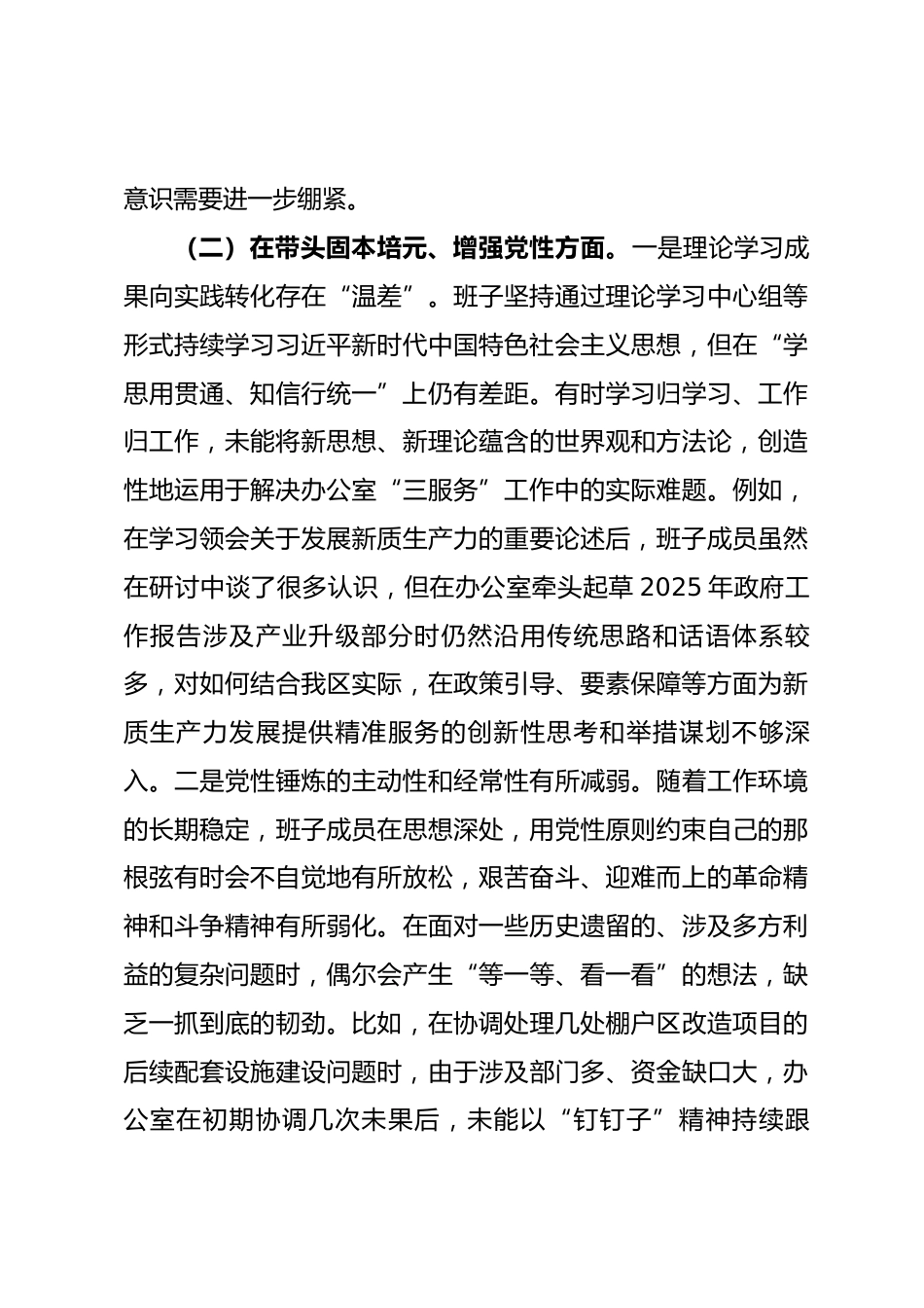 政府办公室领导班子2025年度民主生活会对照检查材料(五个带头)_第3页