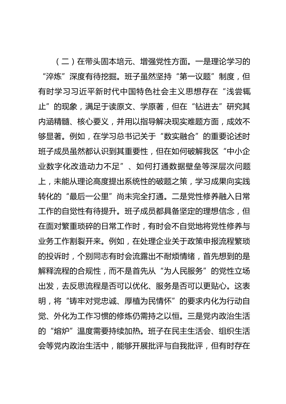 区工业和信息化局2025年度民主生活会领导班子对照检查材料(五个带头)_第3页