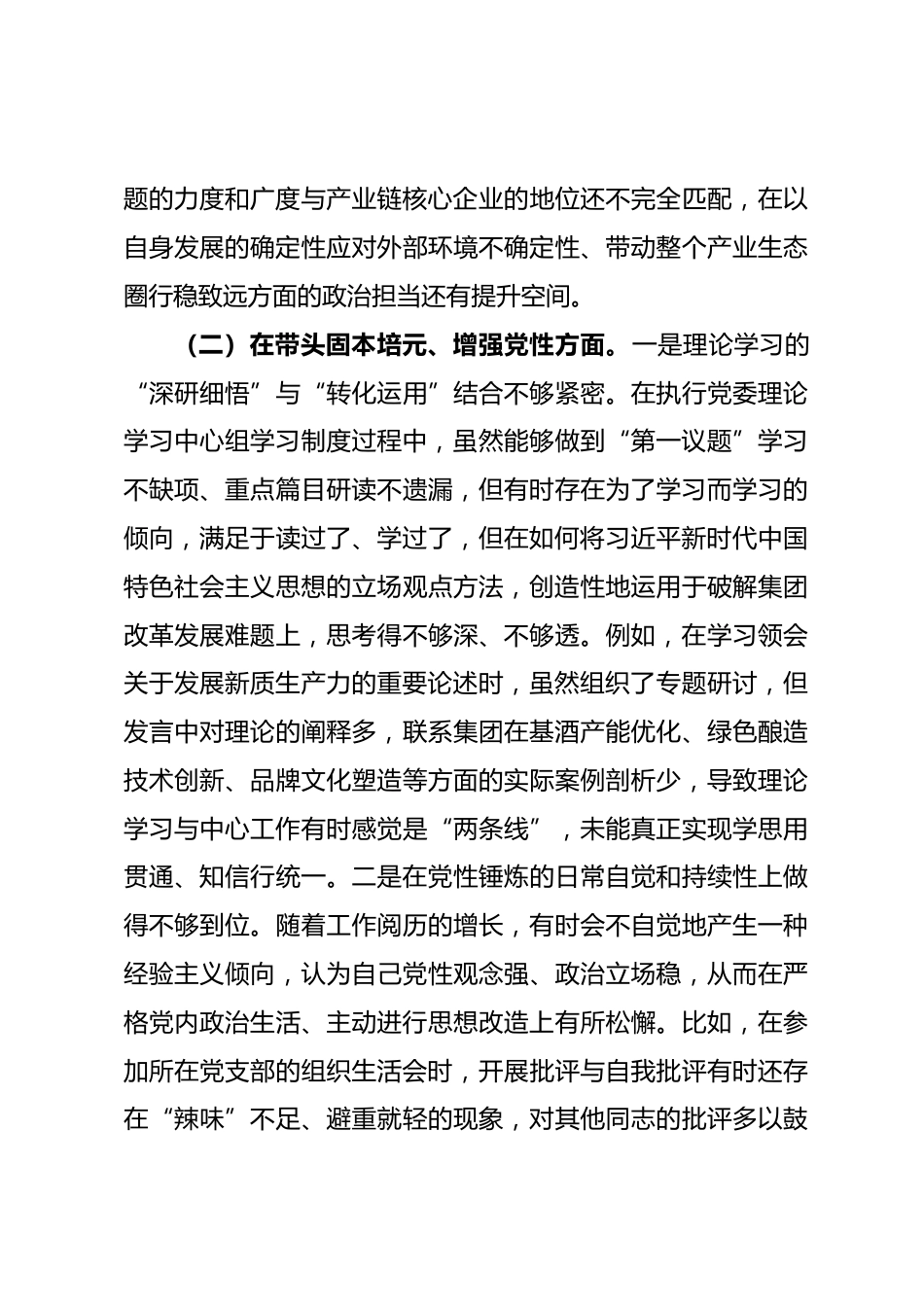 集团党委书记2025年度民主生活会个人对照检查材料(五个带头)_第3页