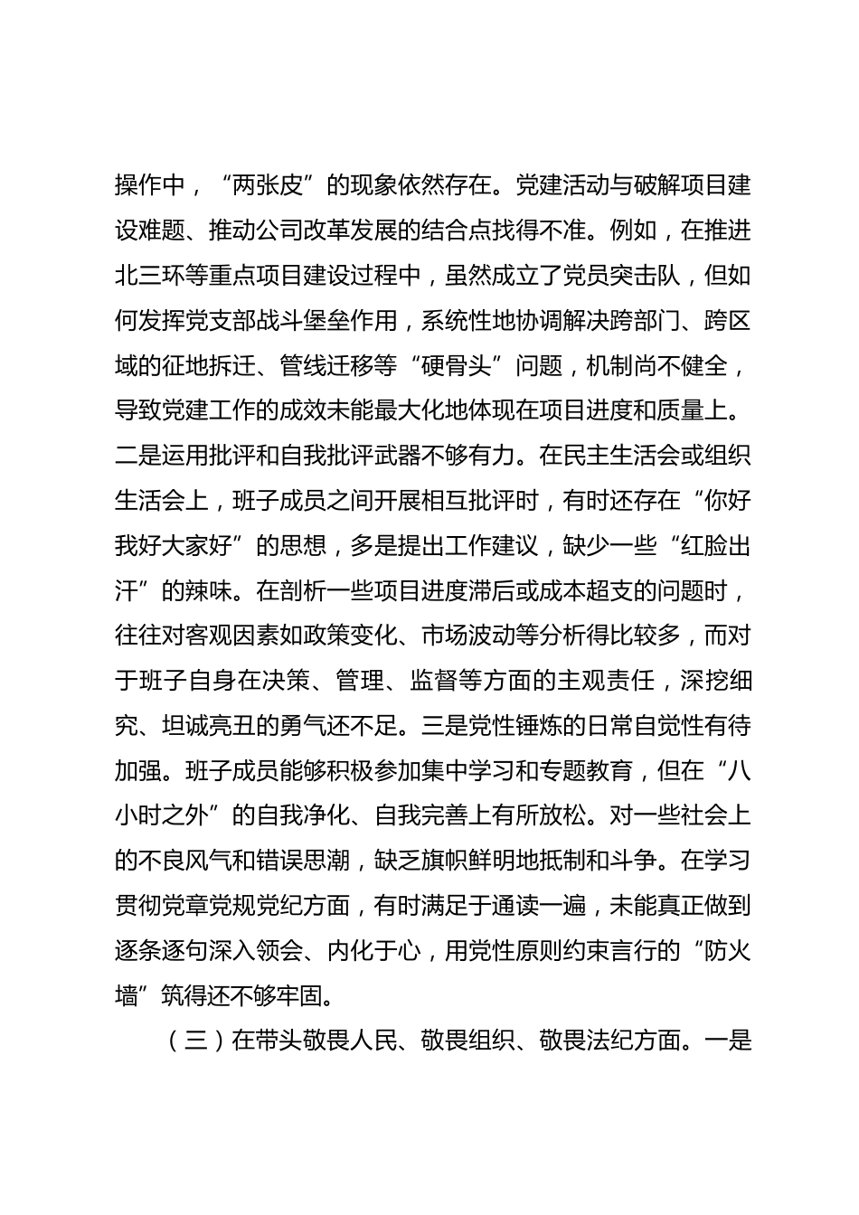 公司2025年度民主生活会领导班子对照检查材料（五个带头）_第3页