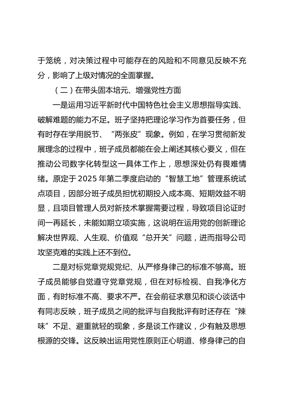 公司2025年民主生活会班子对照检查材料(五个带头)_第3页