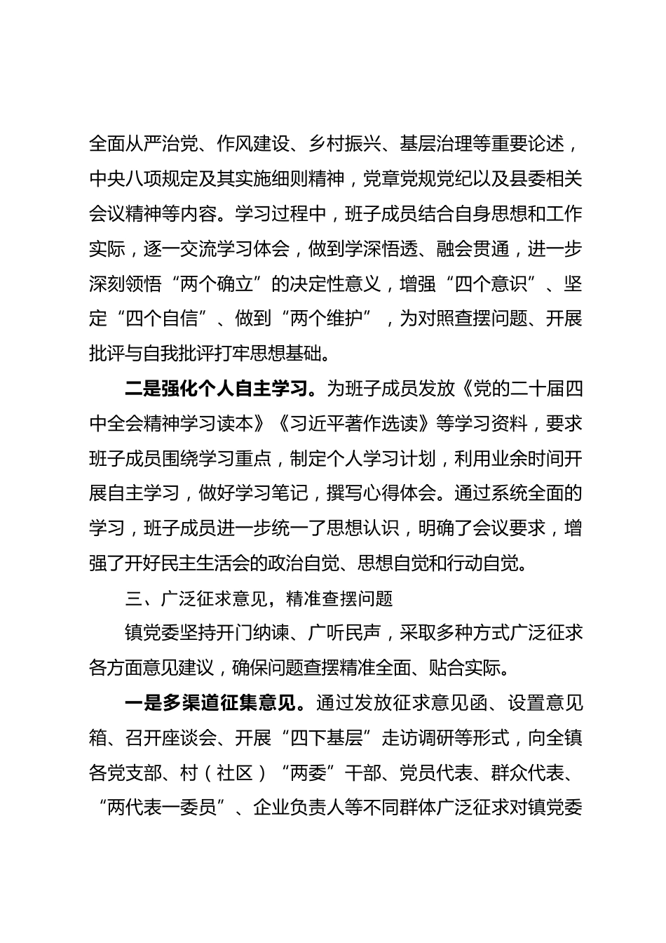 XX镇2025年度民主生活会会前准备情况报告_第3页