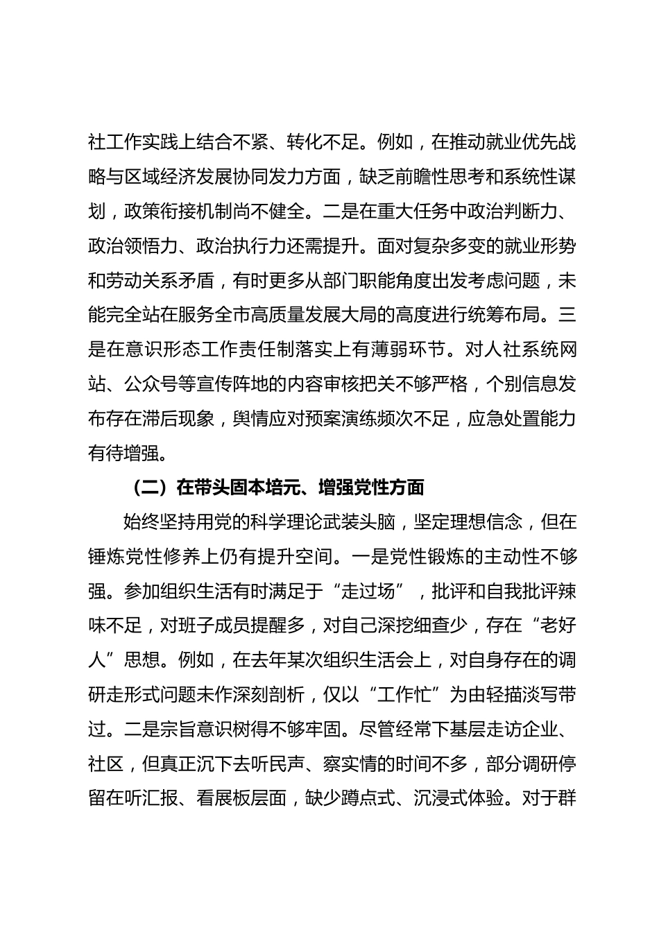 市局党组书记2025年度民主生活会对照检查材料_第2页