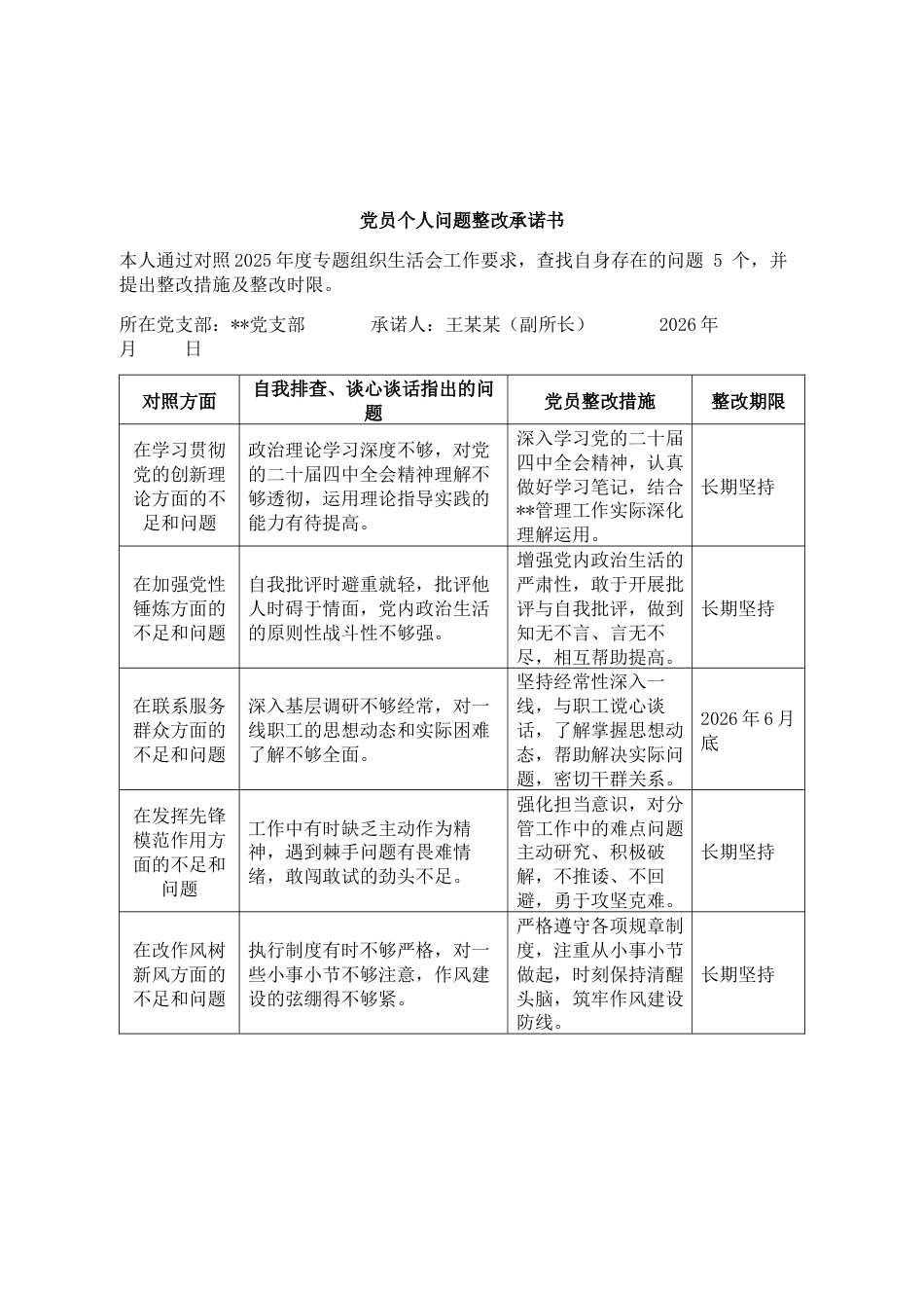 2025组织生活会党员个人问题整改承诺书汇编_第3页