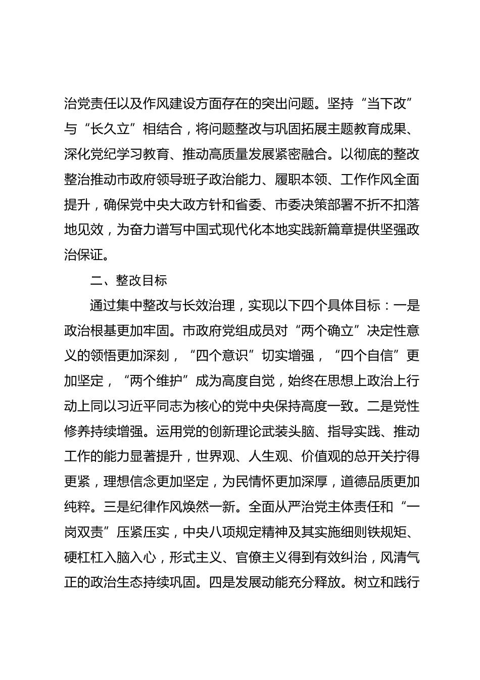 2025年度市政府党组民主生活会查摆问题整改方案_第2页