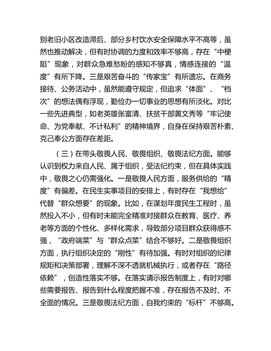 党员领导干部2025年度民主生活会对照检查材料_第3页