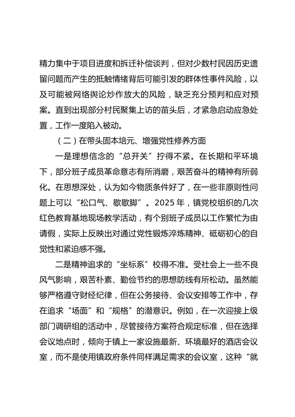 镇领导班子2025年度民主生活会对照检查材料带案例_第3页