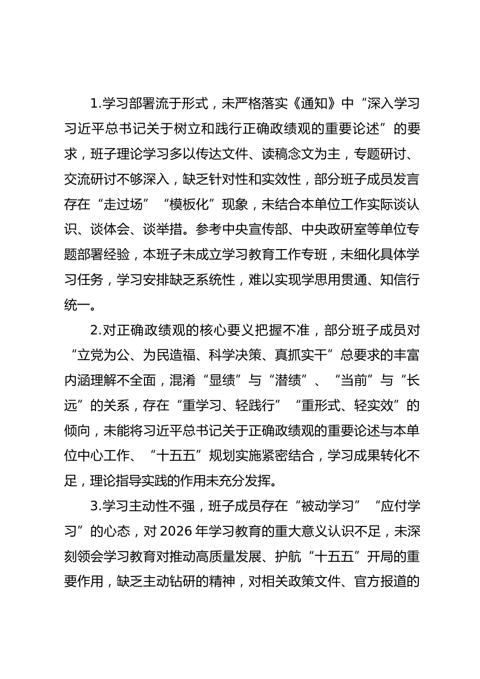 2026年树立和践行正确政绩观学习教育班子问题清单_第2页