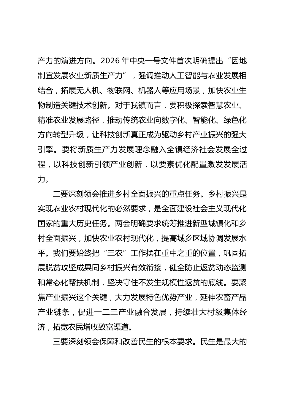 在镇传达学习2026年全国两会精神专题会议上的总结讲话_第3页