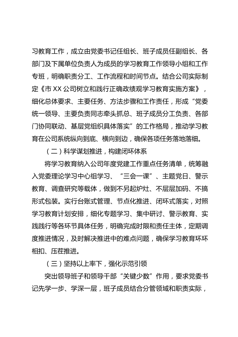 市XX公司树立和践行正确政绩观学习教育阶段性工作总结_第2页