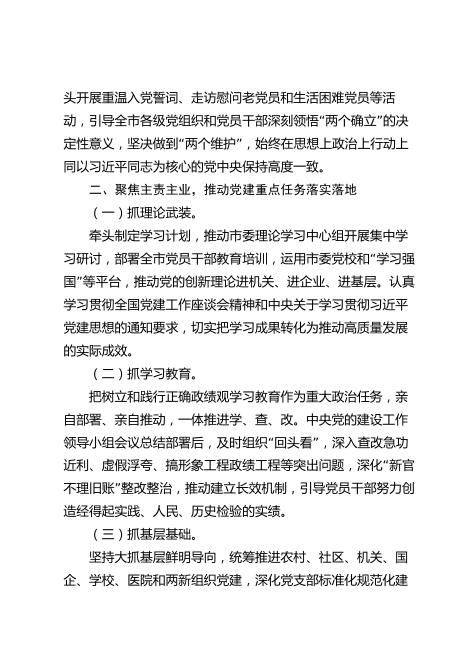 党组织书记履职尽责情况报告（市级）_第2页
