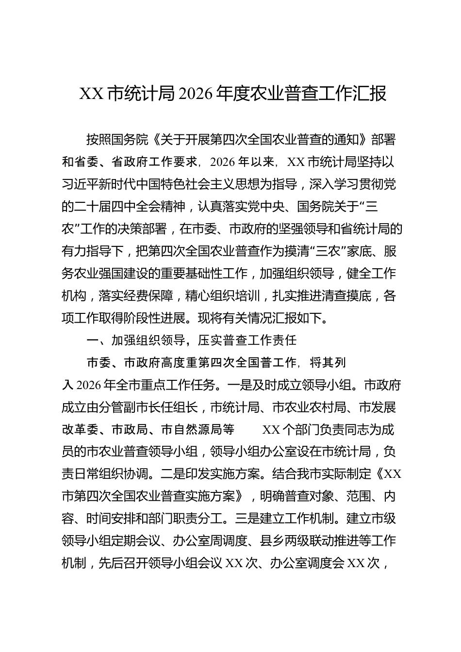 XX市统计局2026年度农业普查工作汇报_第1页
