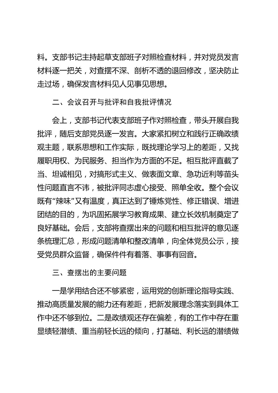 xx市政绩观学习教育专题组织生活会情况报告_第3页