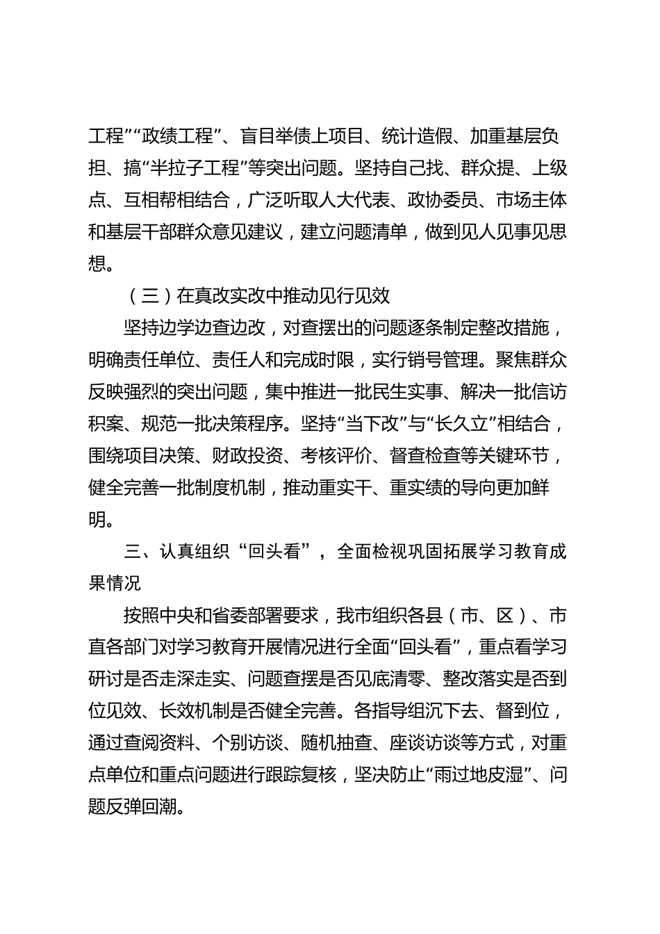 xx市树立和践行正确政绩观学习教育“回头看”工作总结_第3页